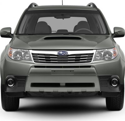 Front view with hood scoop and horizontal grille