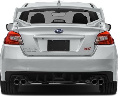 Rear view with large spoiler and quad exhaust tips