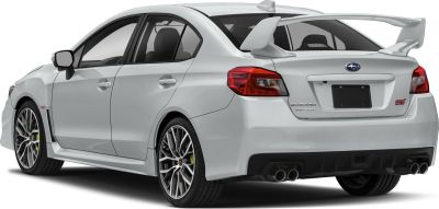 Rear side view with large rear spoiler and quad exhaust tips
