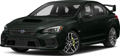 Sporty sedan front view with aggressive grille and performance brakes