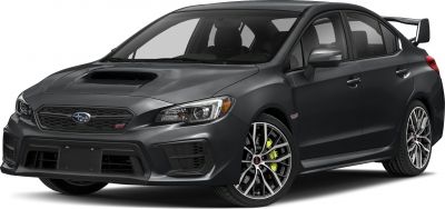Sedan with hood scoop and large rear wing