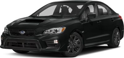 Front and side view of sporty sedan with hood scoop and alloy wheels