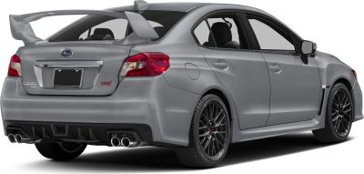 Rear view with quad exhaust, large spoiler, and black alloy wheels