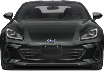 Front view with sleek hood and aggressive headlights