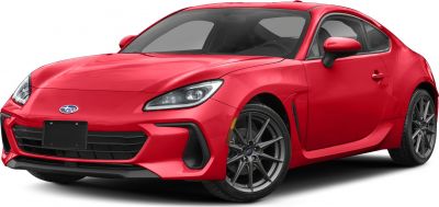 Red sporty coupe with sleek headlights and multi-spoke alloy wheels