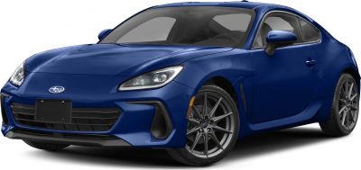 Blue sports coupe with sleek headlights and multi-spoke alloy wheels