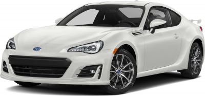 Front and side view of a white sports coupe with LED headlights and alloy wheels.