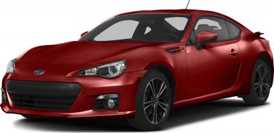 Front 3-quarter view of sporty coupe with slim headlights and black wheels