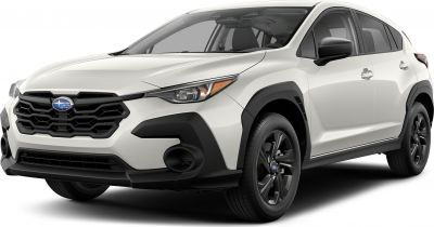 Front and side view of modern white SUV with black accents and alloy wheels