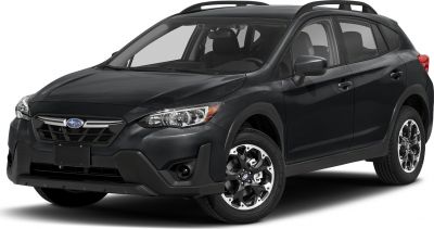 Black compact crossover with black alloy wheels and roof rails