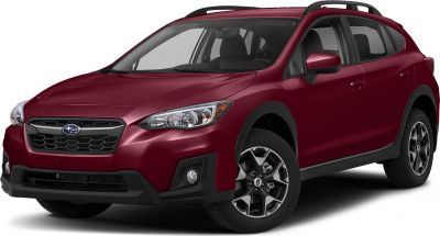 Front side view of burgundy crossover with rugged wheel arches and hexagonal grille