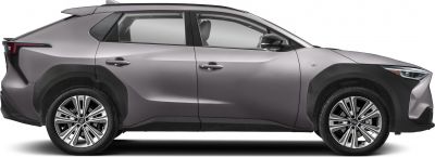 Side profile of an electric SUV with EV badge and modern alloy wheels