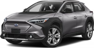 Electric SUV front view with sharp headlights and aerodynamic styling