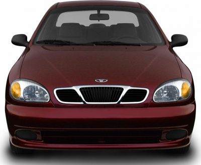 Front view with distinctive dual-section grille and dual front headlights with amber indicators