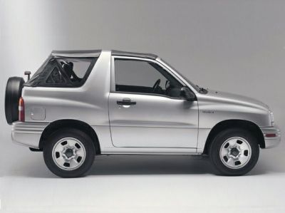 Compact two-door SUV with soft top roof and side profile view