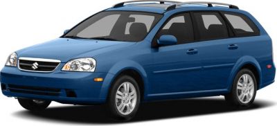 Blue compact wagon with roof rails and distinctive headlights
