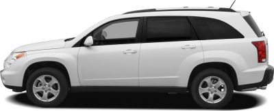 White mid-size SUV side profile with roof rails and five-spoke wheels