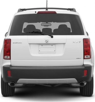 Rear view of SUV with tail lights, AWD badge, rear wiper, and dual exhausts