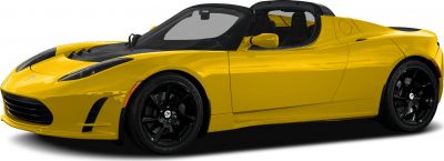 Yellow electric sports car side profile with black wheels