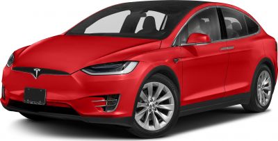 Red electric SUV front and side view with alloy wheels