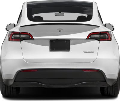 Rear view with dual motor badge and distinctive tail lights