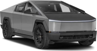 Futuristic angular electric pickup with LED light bar and all-terrain tires