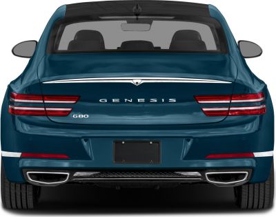 Rear view with modern taillights and dual exhausts