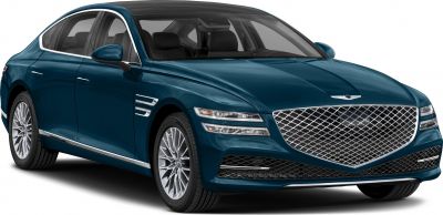 Luxury sedan with large mesh grille and split LED headlights