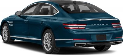Rear and side view of luxury sedan with distinctive taillights and alloy wheels