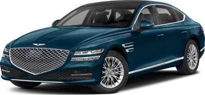 Luxury sedan with large grille and split LED headlights