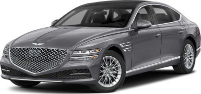 Front and side view of luxury sedan with mesh grille and dual LED headlights