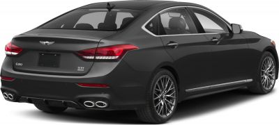 Rear view of luxury sedan with quad exhaust and alloy wheels
