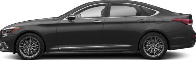 Side profile of a luxury sedan with sporty alloy wheels and sleek aerodynamic design