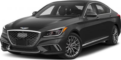 Luxury sedan front view with bold grille and sleek headlights