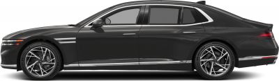 Sleek black luxury sedan side profile with long wheelbase and detailed alloy wheels
