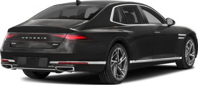 Rear view of luxury sedan with LED tail lights and alloy wheels
