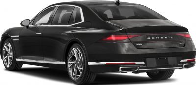 Rear view of a luxury sedan with sleek LED taillights and chrome accents
