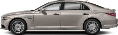 Side profile of a luxury sedan with detailed alloy wheels