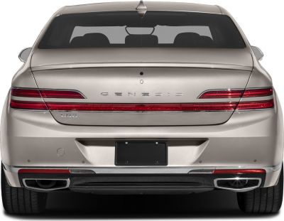 Horizontal taillights and dual exhaust on luxury sedan's rear