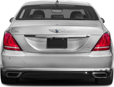 Rear view with distinctive taillights and dual exhaust outlets