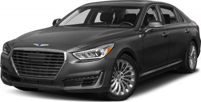 Luxury sedan front view with sleek headlights and prominent grille