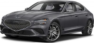 Close-up of front view with diamond mesh grille and split headlights