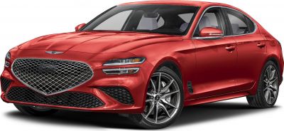 Red luxury sedan front grille, headlights, alloy wheels