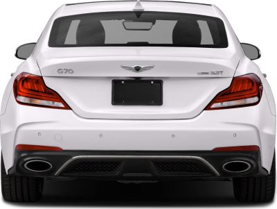 Rear view with dual exhaust and distinct tail lights