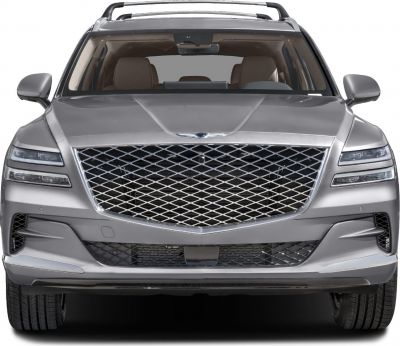Front view with distinctive large grille and split headlights
