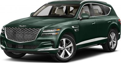 Front view of luxury SUV with mesh grille and stacked LED headlights