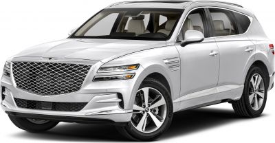 Front grille and LED headlights of a luxury SUV with polished alloy wheels