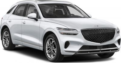 Diamond-mesh grille and split headlights on a luxury SUV front side view