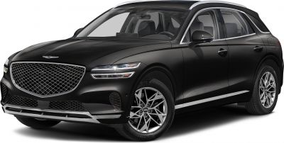 Black luxury SUV with chrome mesh grille and multi-spoke alloy wheels.