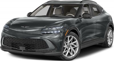 Electric SUV front side with LED headlights and sporty wheels